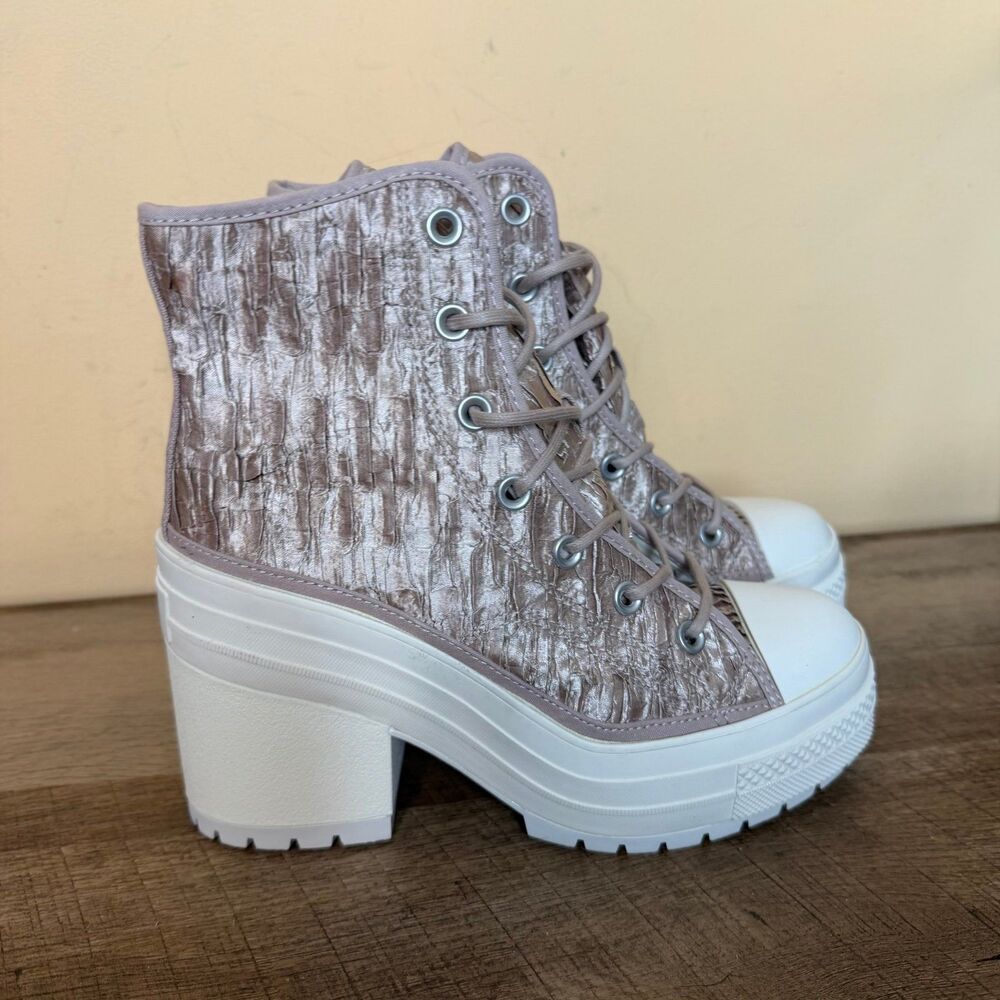 Converse Women Chuck 70 de Luxe Heel shoes wrinkled satin boots size 7.5 - Picture 5 of 9